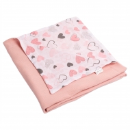 Paturica de vara din muselina dubla 110x75 cm Kidizi Pink Hearts, bumbac 100%