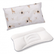 Perna ergonomica copii 3-10 ani Kidizi ErgoAir, respirabila si antibacteriana, cu doua fete si husa Safari Bej detasabila, ajuta la gestionarea caldurii in zona capului