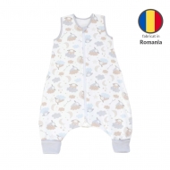 Sac de dormit copii cu picioare din bumbac flausat 6-18 luni Kidizi On a Cloud Pastel,1 tog, model ajustabil, mansete transformabile in sosete