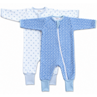 Set 2 salopete pijama bebe cu fermoar si botosei manseta Kidizi Clouds