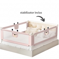 Set 3 bariere protectie pat culisante XXL + STABILIZATOR pentru pat 180x200 cm Kidizi Funny Bear Pink, certificare EN71, inaltime ajustabila 72-100 cm
