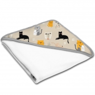 Prosop bebe din bumbac cu gluga 90x90 cm Kidizi Kitten Love, potrivit de la nastere pana la 2 ani