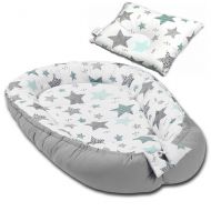 Cosulet bebelus pentru dormit Kidizi Baby Nest + pernuta plagiocefalie Kidizi All Mint Stars