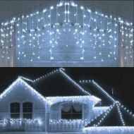 Instalatie luminoasa craciun 1000 leduri cu telecomanda, 45 m, exterior/interior, 8 functii, tip perdea de turturi alb rece