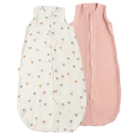 Set 2 saci de dormit de vara pentru copii din muselina dubla 3-18 Kidizi Color Hearts, 0.3 tog