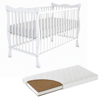 Patut din lemn masiv 120x60 cm Kidizi Isla alb si saltea cocos LUX 120x60x9 cm,reglabil pe 3 nivele, certificat EN71