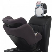 Oglinda retrovizoare Olmitos pentru supravegherea bebelusului in masina, cu jucarie de plus Cat Grey atasata, dimensiuni 21.5x31 cm