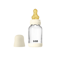 Set complet BIBS biberon Boheme din sticla anticolici cu tetina din latex, flux lent, 120 ml, Ivory