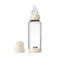 Set complet BIBS biberon din sticla anticolici cu tetina din silicon, flux mediu, 240 ml, Ivory
