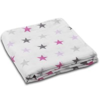 Muselina multifunctionala XXL 120x120 cm Kidizi Pink Stars, 100% bumbac
