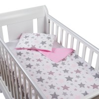 Set perna bebelus si plapumioara 100x75 cm din bumbac Kidizi Pink Stars