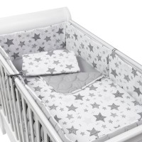 Set lenjerie matlasata 5 piese Kidizi Magic Stars Grey, include perna, plapumioara, aparatoare si cearceaf