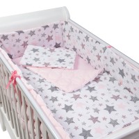 Set lenjerie matlasata 5 piese pentru patut 140x70 cm Kidizi All Pink Stars