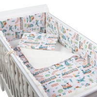 Set lenjerie matlasata 5 piese Kidizi Choo Choo, include perna, plapumioara, aparatoare si cearceaf