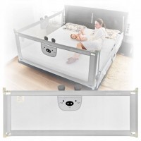 Bariera protectie pat culisanta XXL 160 cm Bears Grey, inaltime reglabila 68-98 cm, model interconectabil