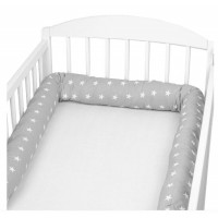 Set 2 aparatori laterale multifunctionale tip rulou pentru patut 120x60 cm Kidizi Grey Stars, husa detasabila, diametru 10 cm