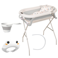 Set  pentru baita bebelusului 4 in 1 Kidizi Folda Plus include cadita pliabila cu termometru, dop si furtun, hamac ajustabil, stand pliabil, cana clatire pliabila, viziera ajustabila  culoare gri