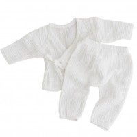 Set tip kimono din muselina dubla Kidizi Meadow alb 0-3 luni, include pantaloni si bluza petrecuta 