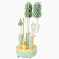 Kit 8 piese curatare biberoane si accesorii Kidizi Green include perii silicon si suport de uscare