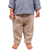 Pantaloni lungi pentru copii din muselina dubla Kidizi Noah natur 1-2 ani, model ajustabil