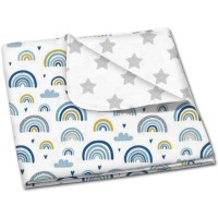Paturica dubla din bumbac si flanel 100x75 cm Kidizi Blue Rainbow, 100% bumbac