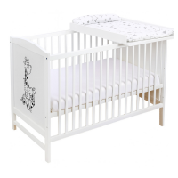 Patut din lemn masiv 120x60 cm Bria alb, masuta infasat din lemn si salteluta bumbac impermeabila incluse, reglabil pe 3 nivele, certificat EN71