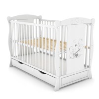 Patut din lemn masiv 2 in 1 Maya alb cu sertar 