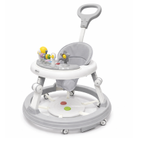 Premergator 3 in 1 Kidizi Pippa Step Up gri pentru bebelusi, cu panou pentru picioare cu lumini si sunete, tavita muzicala si maner detasabil