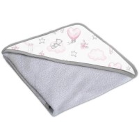 Prosop bebe din bumbac cu gluga 90x90 cm Kidizi Fairy Clouds, culoare gri, potrivit de la nastere pana la 2 ani