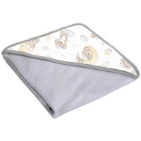 Prosop bebe din bumbac cu gluga 90x90 cm Kidizi Koala Dreams, culoare gri, potrivit de la nastere pana la 2 ani