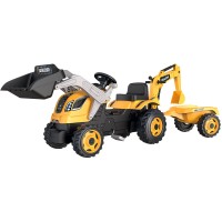 Tractor cu pedale si remorca Smoby Builder Max – tractor copii 3 ani+, scaun reglabil, claxon, cupa fata si brat cu cupa spate