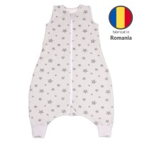 Sac de dormit copii cu picioare din bumbac flausat 6-18 luni Kidizi Galaxy Grey,1 tog, model ajustabil, mansete transformabile in sosete