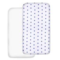 Set 2 cearceafuri din bumbac cu elastic roata pentru patut 120x60 cm Kidizi Dark Blue White