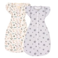 Set 2 sisteme de infasat transformabile in sac de dormit, 1-6 luni Kidizi Swaddel Confort UP Grey Stars Safari, 100% bumbac, 0.5 tog