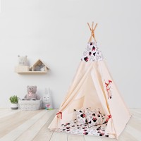 Cort copii stil indian Teepee Tent Kidizi Minnie, include covoras gros si 2 perne, stabilizator cadou