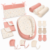 Set bebe nou-nascut 6 piese cu Baby Nest din muselina 90x50 cm, 3 paturici din muselina, 2 aleze reutilizabile impermeabile, organizator patut, 3 caciulite si 3 perechi manusi anti-zgarieturi Kidizi - Color Hearts