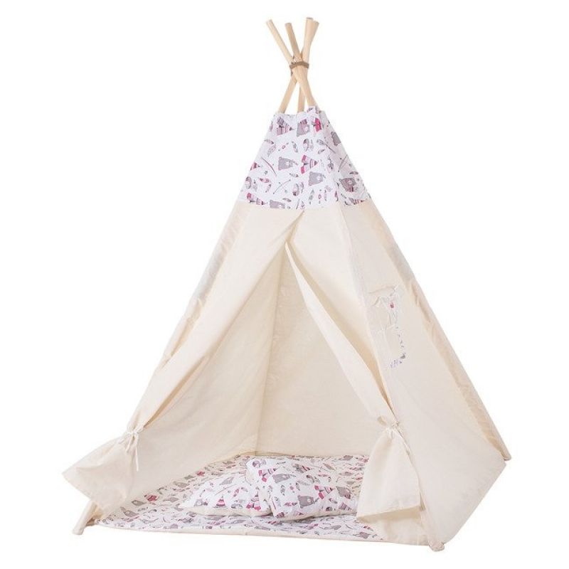 Cort Copii Stil Indian Teepee Springos Pink Bears Xxl De La Springos