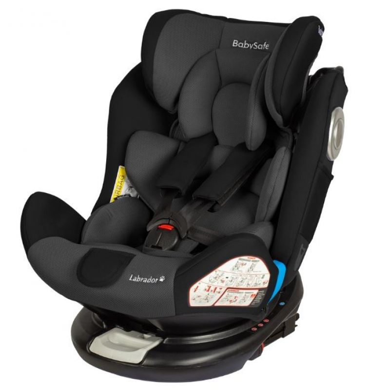 Scaun Auto Rotativ Cu Isofix 0 36 Kg Labrador Grey Black Rear Facing Prelungit De La