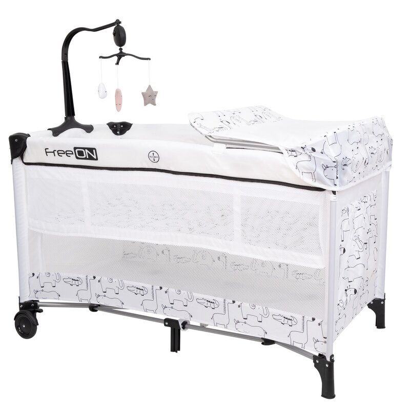 Patut pliant cu doua nivele FreeON Safari, 120x60 cm White-Black
