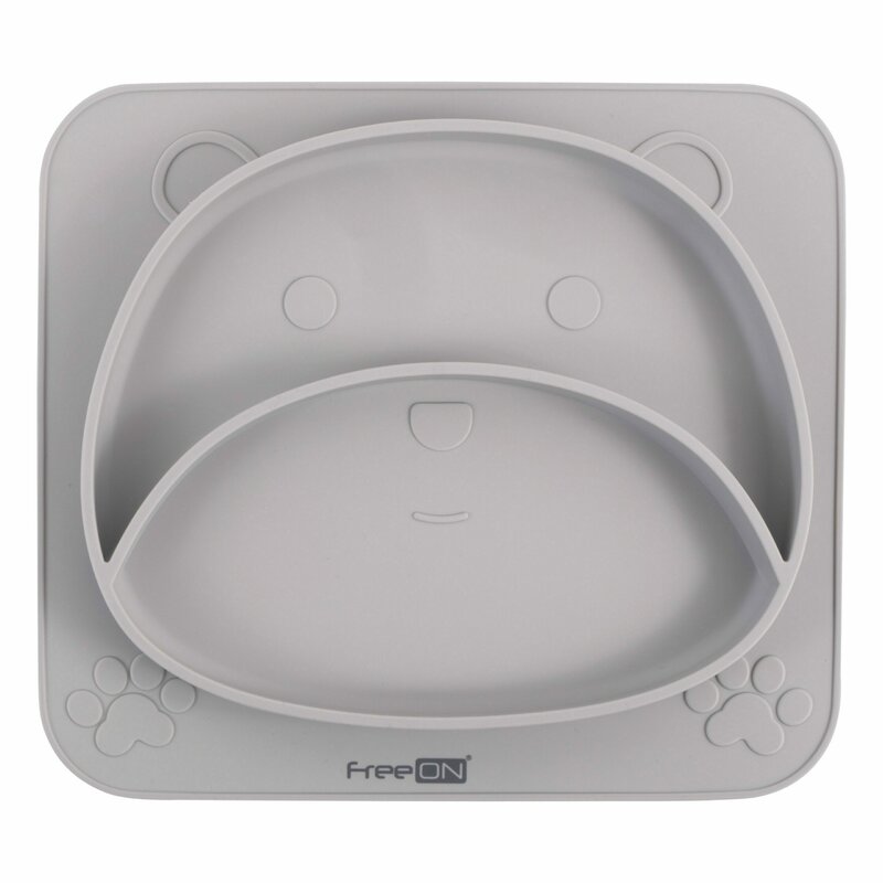 Farfurie compartimentata din silicon FreeON Teddy Bear Grey