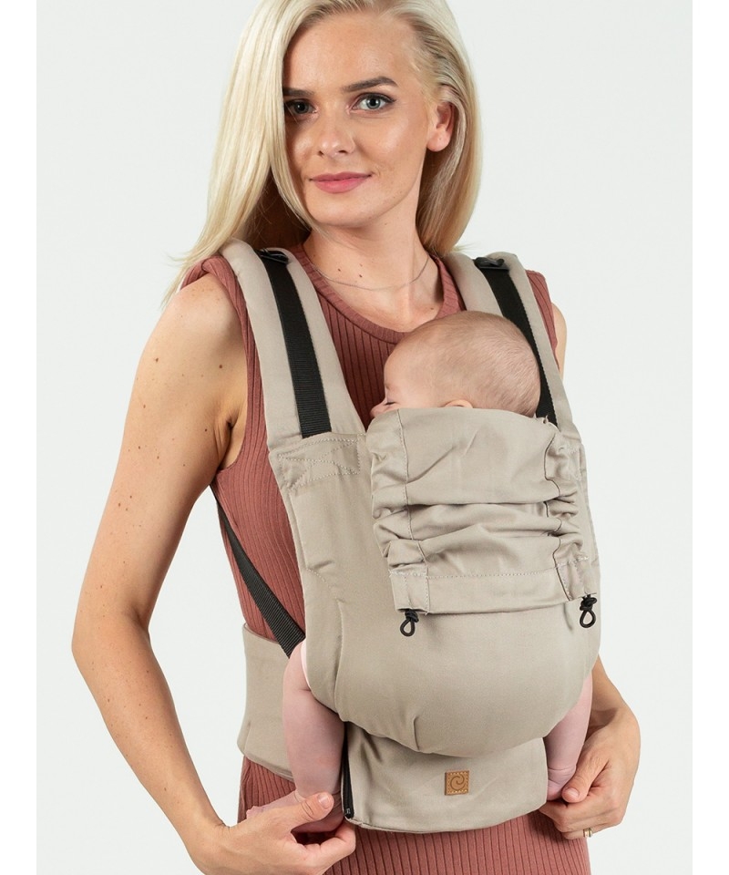 Marsupiu ergonomic bumbac organic Isara Quick Full Buckle Caffe Latte