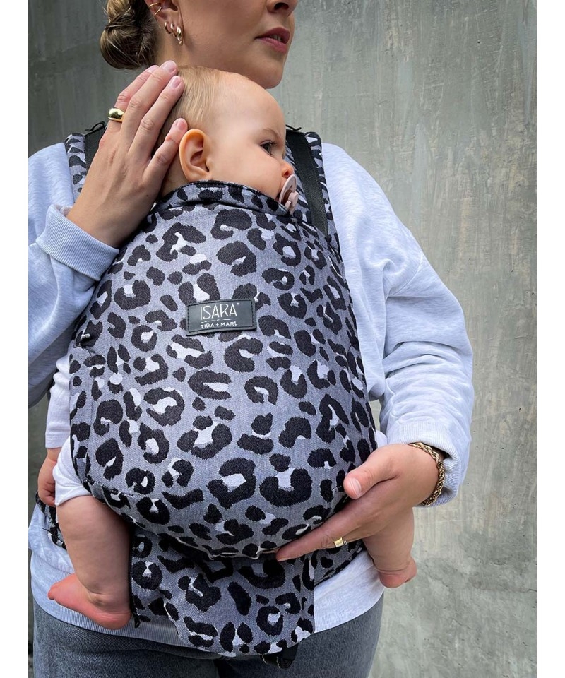 Marsupiu ergonomic bumbac organic Isara Quick Full Buckle Tiba+Marl Leopard
