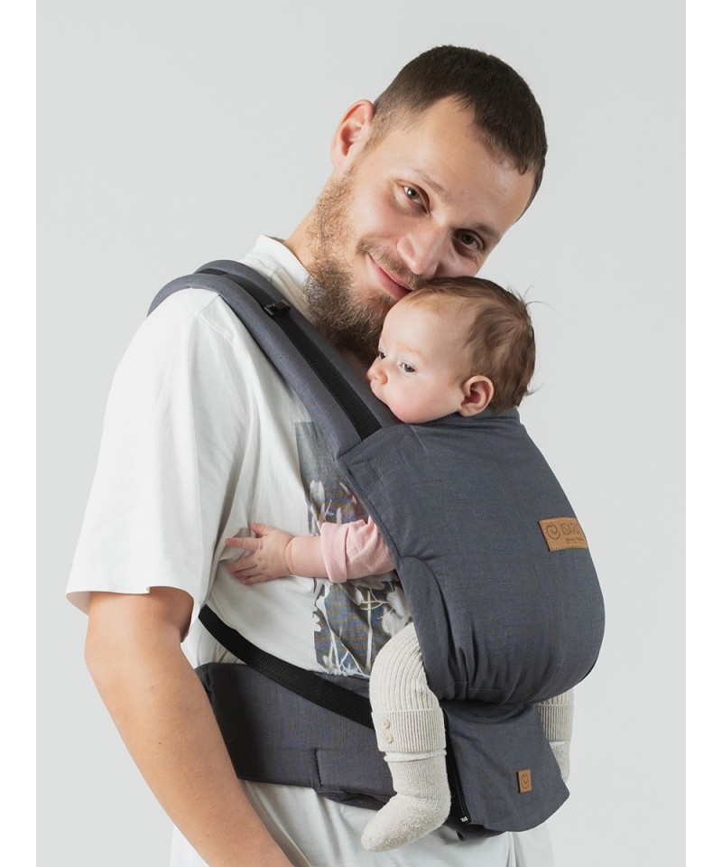 Marsupiu ergonomic bumbac organic Isara Quick Full Buckle Graphite Linen