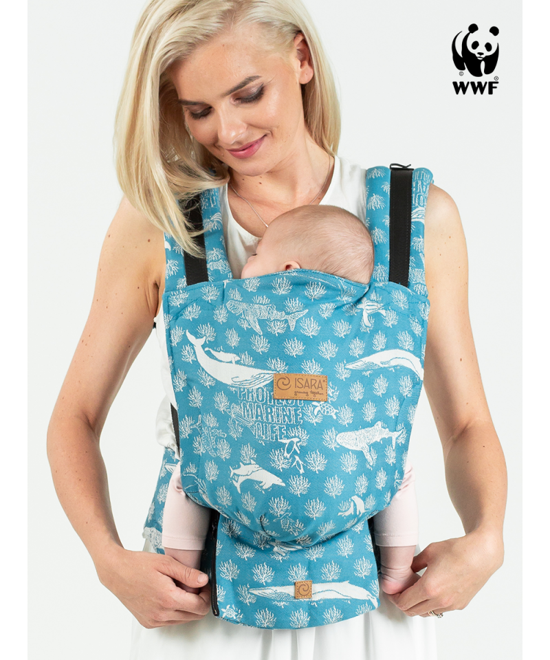 Marsupiu ergonomic bumbac organic Isara Quick Full Buckle Marine Life Oceania