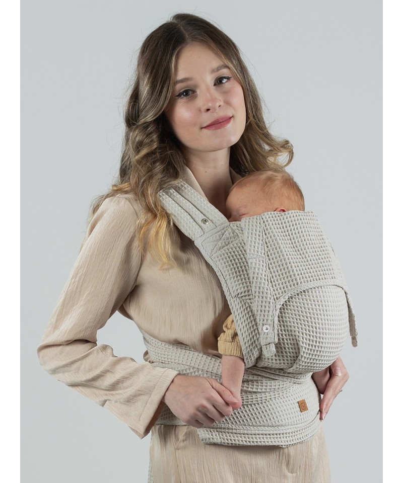 Marsupiu ergonomic bumbac organic ISARA Quick Half Buckle Cream Waffle