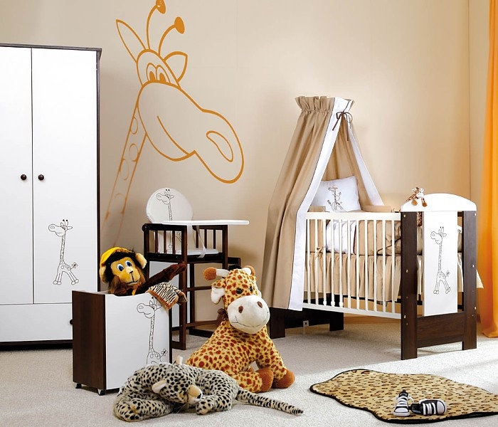 Mobilier camera copii Klups Safari Giraffe, include dulap, comoda, patut si saltea