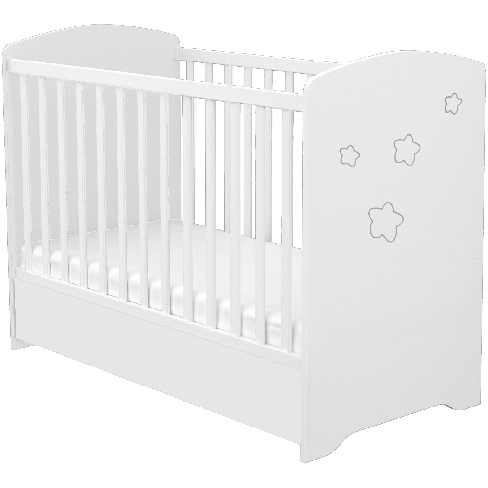 Patut din lemn cu sertar 120x60 cm Hubners Matei alb cu stelute