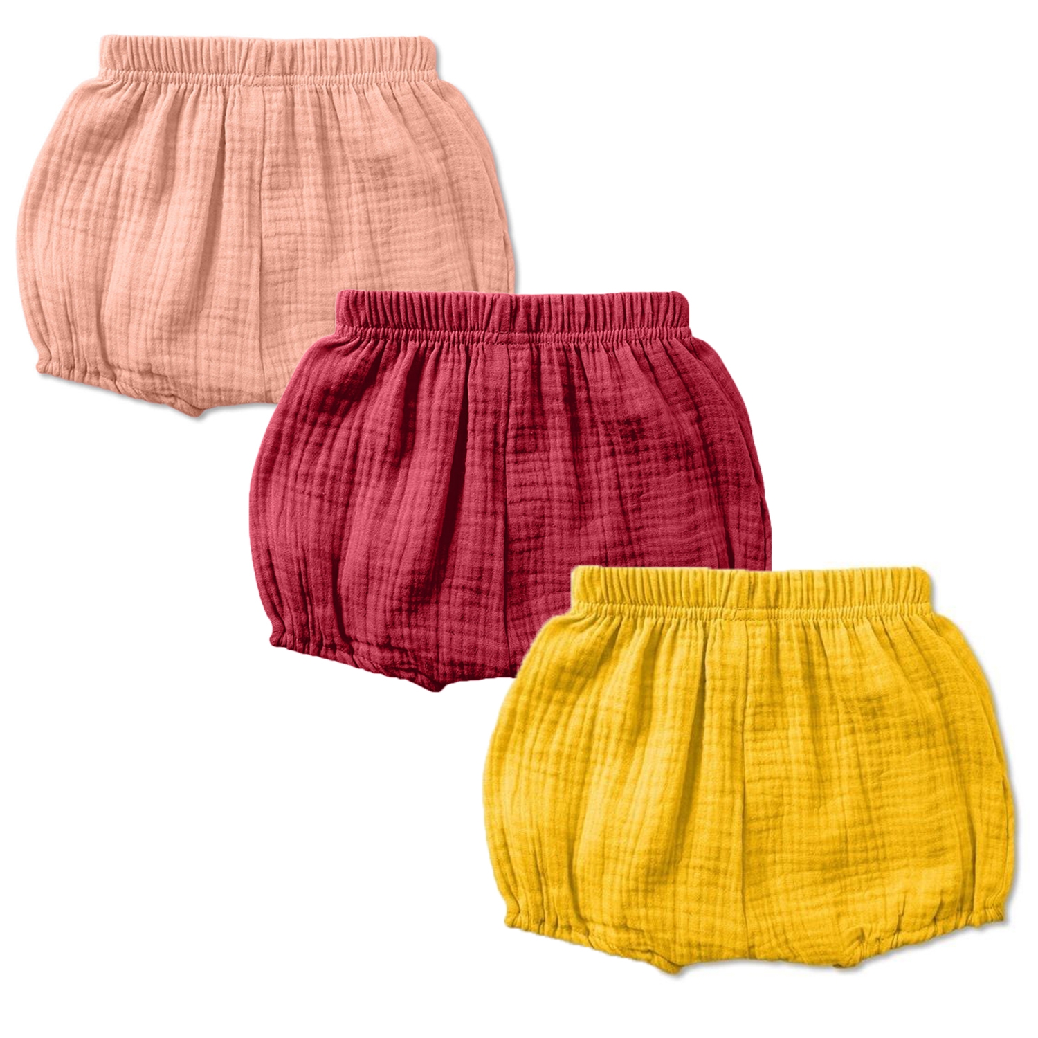 Set 3 pantaloni scurti din muselina dubla Bloomers Blair Kidizi 0-3 luni curry