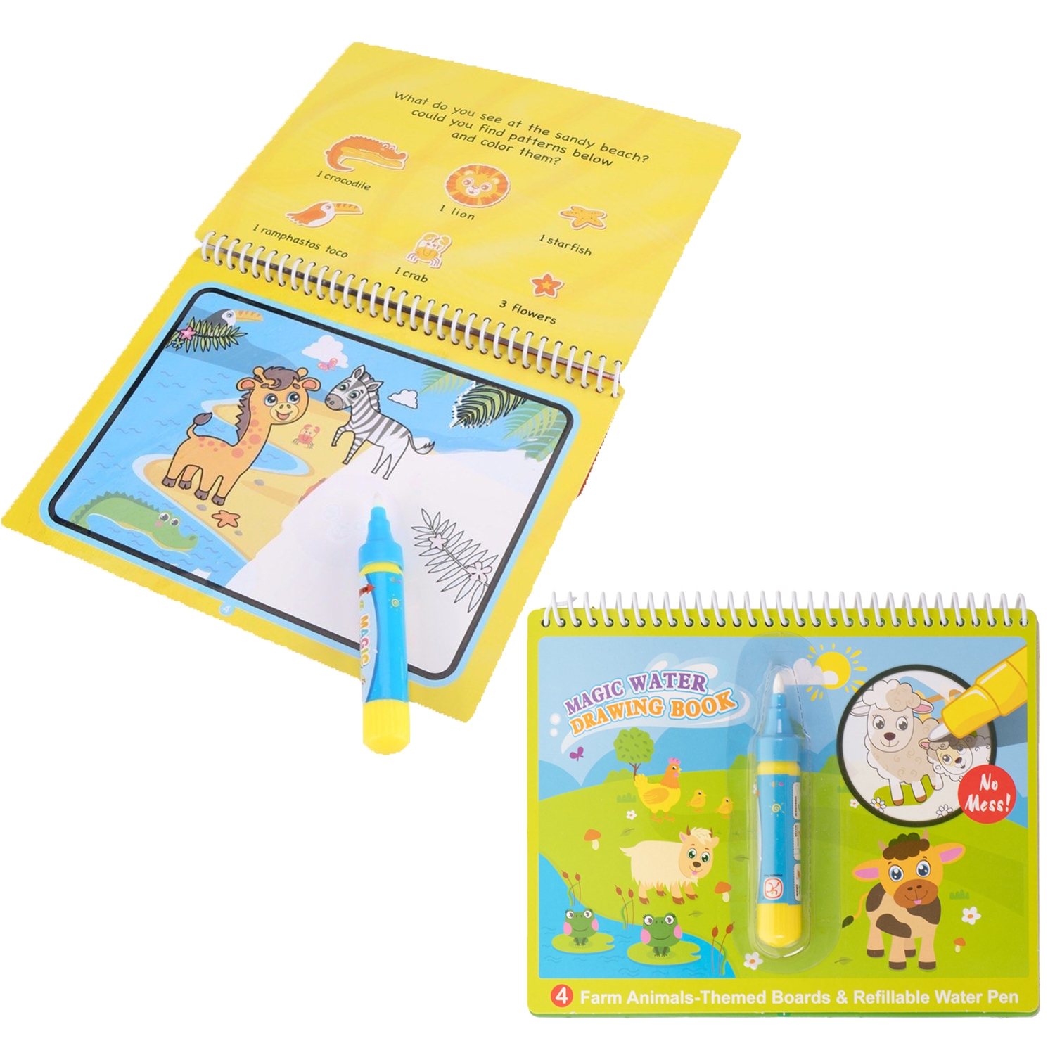 Set doua carti colorat cu apa Magic Water Book Animals