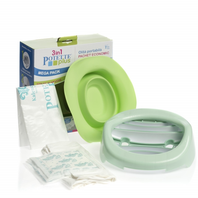 Set Olita portabila cu liner si pungi biodegradabile Potette Plus Verde